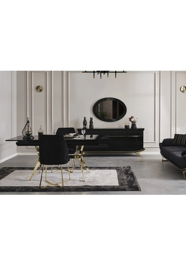 Maserati Yemek Odası Takımı Yemek Masası + 4 Adet Sandalye Siyah