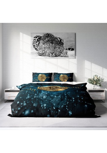 Monohome Bitcoin 3D Pamuk Saten Çift Kişilik Nevresim Takımı Çok Renkli
