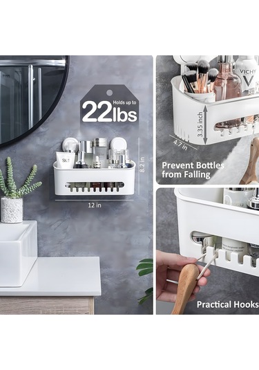 Duş Rafı Ve Sabunluk Sabunluk Çift Katmanlı Duş Rafı Emişli Duş Sepeti Düzenleyici Maksimum Tutma Kapasitesi 22 Lbs Banyo Rafı Duş Beyaz