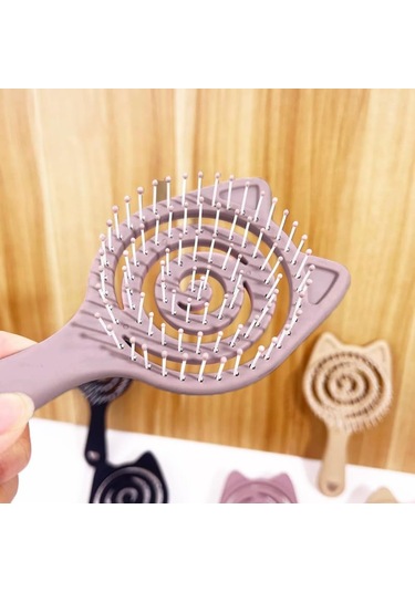 1 Adet Sevimli Kedi Desenli Saç Açıcı Saç Tarağı, Saç Derisi Masajı, Kuru Ve Islak Saç Fırçası - Purplepurple