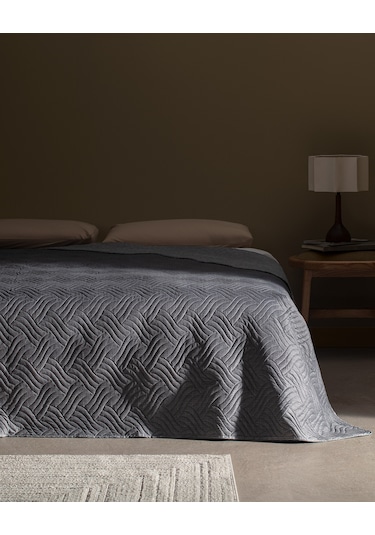 Odette Çift Kişilik Yatak Örtüsü Gri