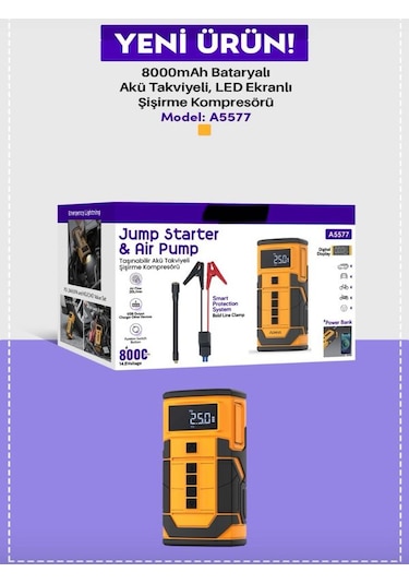 A-5577 8000mah Akü Takviyeli Şişirme Kompresörü - Led Ekranlı Sco