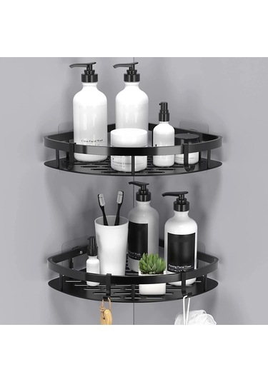 Delinmeyen Alüminyum Depolama Rafı Banyo Organizasyon Rafı, Geniş Kenarlı Tek Katmanlı Üçgen - Siyah