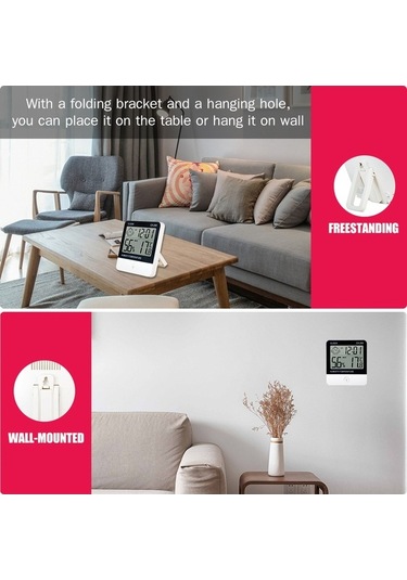 Ulzyvf Mini Termometre Higrometre: Büyük Lcd Ekran, Sıcaklık, Nem Ve Zaman Göstergeli, Pratik Ve Şık Tasarım, Küçük Boyutlu Model