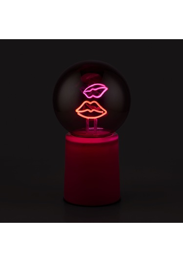 Pembe Cam Lips Şarjlı Masa Lambası 12x21x12 Cm