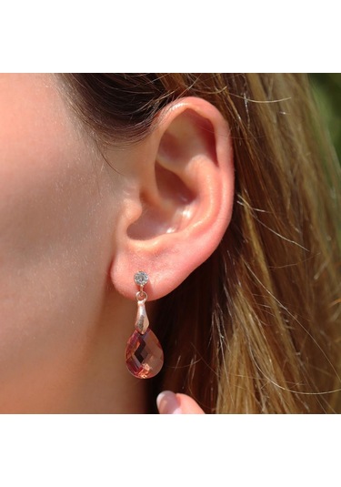 Zultanit Taşlı Damla Model Rose Gold Kaplama Gümüş Küpe Gümüş
