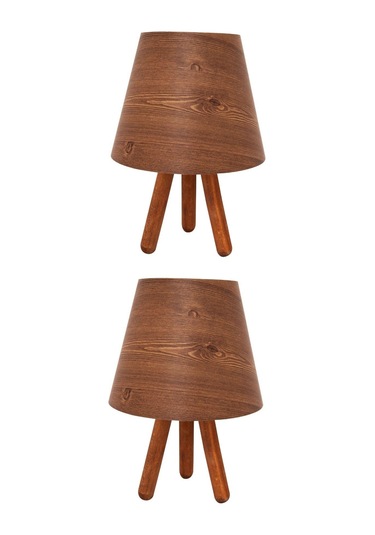 2'li Ahşap Desen Tripod Abajur Kahverengi