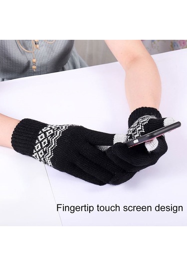 Kış Dokunmatik Ekran Eldiven Kadın Erkekler Sıcak Streç Örgü Eldiven İmitasyon Yün Kalınlaşmak Tam Parmak Eldiven Lacivert