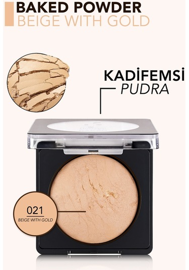 Flormar Yoğun Pigmentli Fırınlanmış Mat Pudra  - Baked Powder - 021 Beige With Gold - 8682536053532