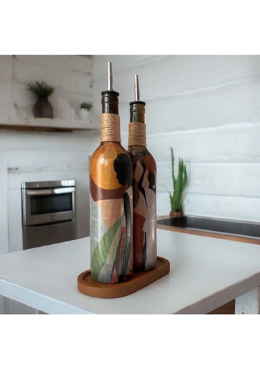 Afrika Kadın Temalı El Yapımı 750 Ml Zeytinyağı Sıvıyağ Şişesi Ya