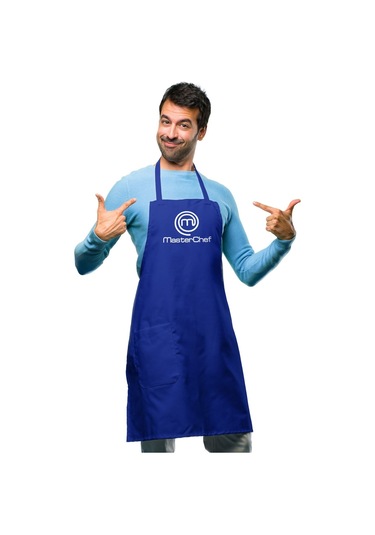 Masterchef Konseptli Mavi Mutfak Önlüğü - İsim Yazdırılabilir - Askılı Podye