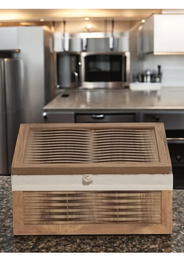 Ahşap Ekmek Sepeti Yıkanabilir Kumaşlı Atlantik Çam Ahşap