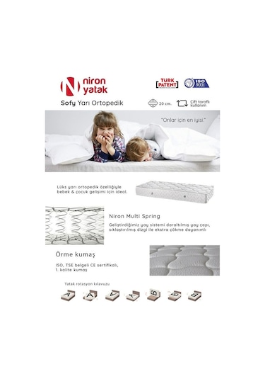 Nironyatak Çift Kişilik Yarı Ortopedik 130X190 Cm Niron Sofy Yatak