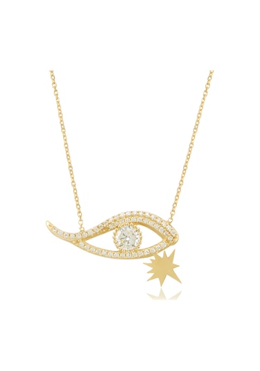 Emılıano Jewellery Silver 925 Ayar Zirkon Taşlı Göz Kolye Gold - Rose Gold - Gümüş