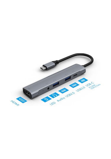 Symbee Type-c Çok Fonksiyonlu Hub: Hdmı/3.5mm/pd Dönüştürücü, Usb-c Genişletici, 5 Portlu Bilgisayar Hubı