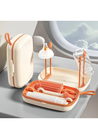 Elmpaly Mavi Sku Silikon Biberon Emzik Fırçası Seti Saklama Kutusu Kurutma Askısı Pipet Fırçası Seyahat Seti