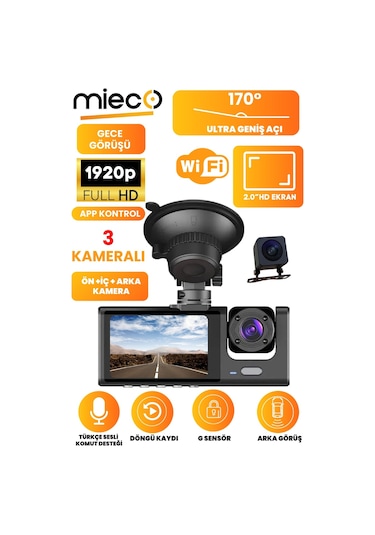 Mieco 1s Wifi / 1920p Fhd / 170 Ultra Geniş Açı / 3 Kameralı
