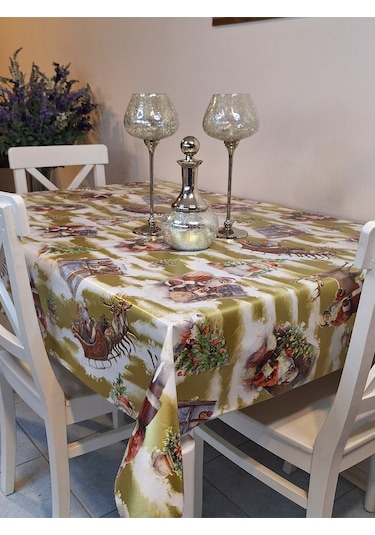 Yeni Yıl Desenli Elyaflı Pvc Masa Örtüsü Silinebilir Ve Su Geçirmez Muşamba Sarı