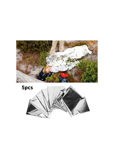 Tenfowee 5 Adet Gümüş Acil Kurtarma Battaniyesi - Isı Saklama, Sinyal Gönderme, Çadır Kullanımı - Pet Alüminyum Kaplama - Dayanıklı Ve Taşınabilir Gümüş