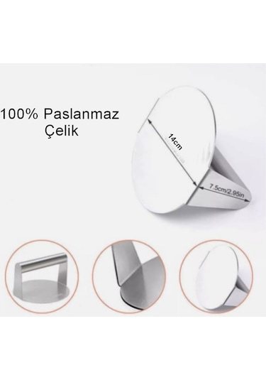 Narkalıp Yuvarlak Paslanmaz Çelik Hamburger Et Pres Aparatı 14cm