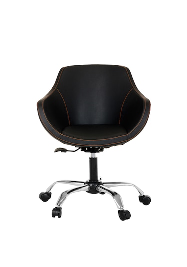 Krom Metal Ayaklı Ofis Çocuk Odası Çalışma Sandalyesi Monoko Deri