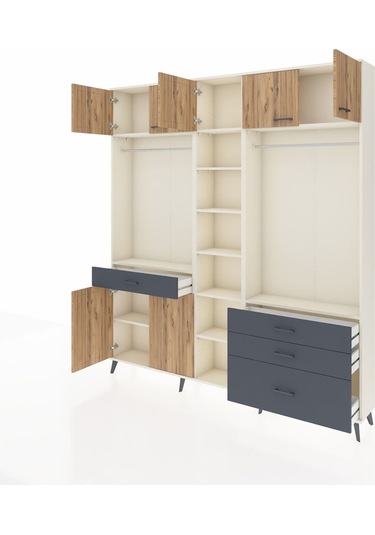 Arges Dolap 11 Raflı 4 Çekmeceli 2 Askılı 220x30x243 Aytaşı-çam/antrasit Atlas Çam/antrasıt