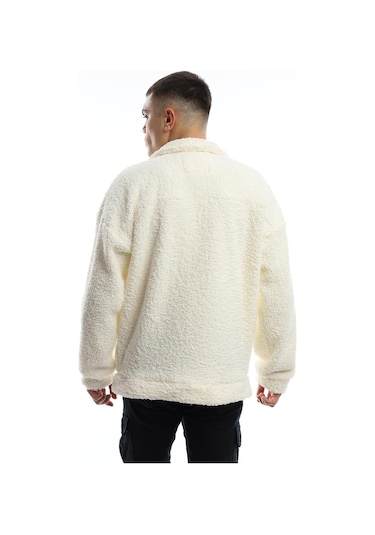 Erkek Kıvırcık Peluş Cıt Cıt Kapamalı Ceket Ekru