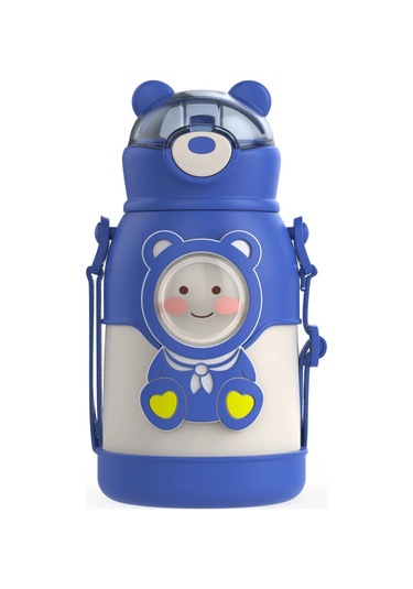 Taşınabilir Çocuk Termos Şişesi 316 Paslanmaz Çelik Öğrenci Pipetli Bardak-mavi Mavi