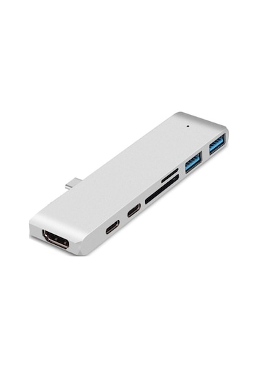 Cbtx Çift Usb-c Hub Type-c - Thunderbolt 3 + Type-c + 4k Hdmı + Usb 3.0 X 2 + Sd + Microsd Kart Okuyucu Adaptörü - Gümüş