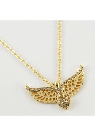 Ervanur Zirkon Taşlı Melek Kanatlı Kalp Kolye Altın