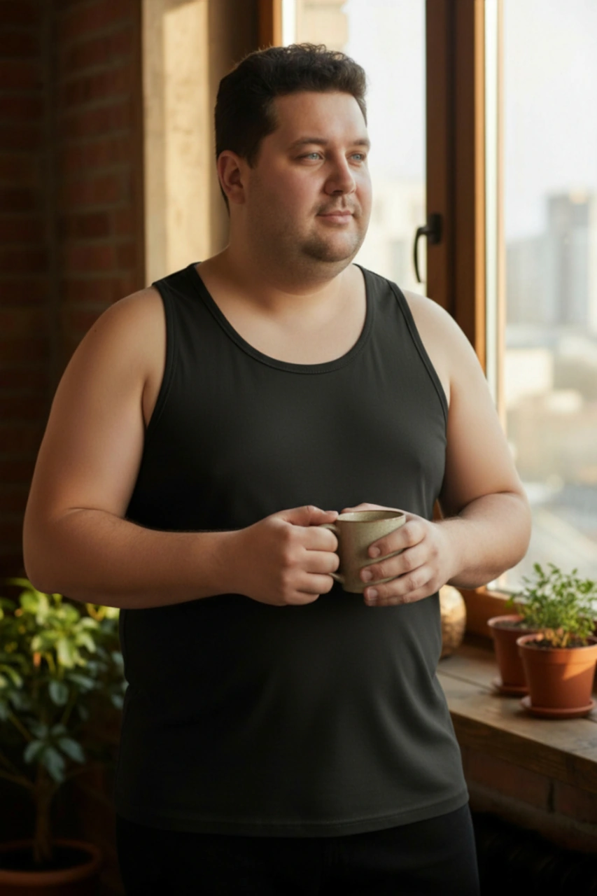 Büyük Beden Pamuklu Erkek Atleti 6'lı Paket - Siyah Siyah