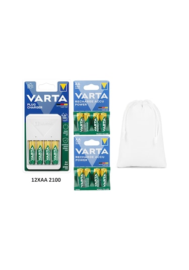 Varta Plug  Şarj Cihazı+12x2100mAh AA Şarjlı Kalem+ÇANTA