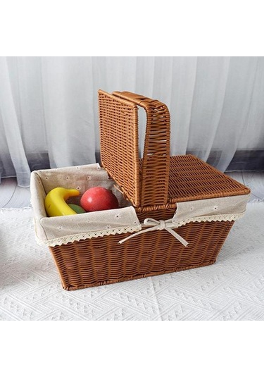 Homyl Taklit Rattan Piknik Sepeti Dokuma Meyve Stil B