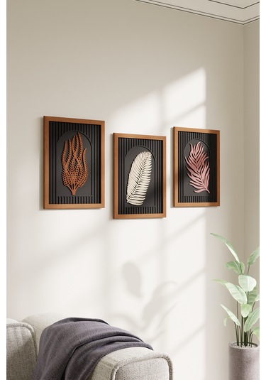 Ahşap Dekoratif 3'lü Modern Çerçeveli Tablo