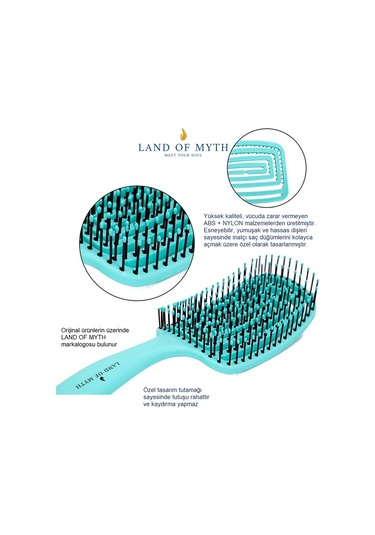Land Of Myth LOM1274 Üç Boyutlu Esnek Saç Açma ve Tarama Fırçası Flexible Pro Brush Turkuaz