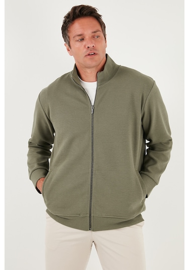 Buratti Pamuklu Regular Fit Dik Yaka Fermuarlı Erkek Hırka 5901077 Haki