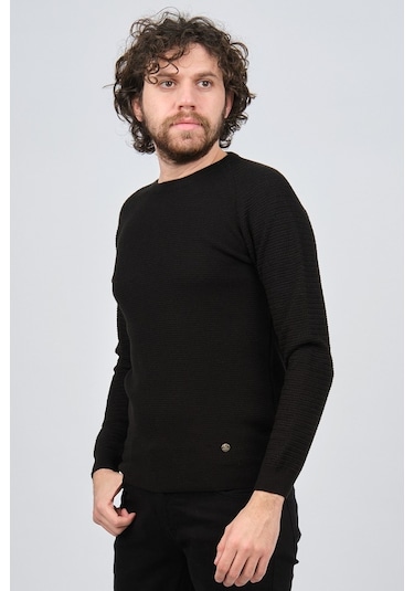 Çizgi Triko Erkek Bisiklet Yaka Slim Fit Kazak 42554259 Siyah Siyah
