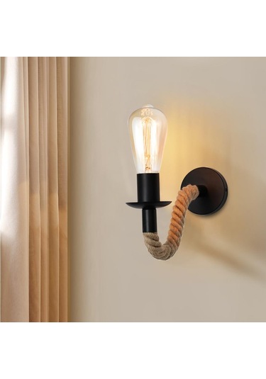 Retro Kenevir Halat Endüstriyel Loft Duvar Lambası Eski Dekor Duvar Aydınlatma Armatürleri Oturma Odası İçin Kapalı Aplikler Aydınlatma Dekoratif Siyah