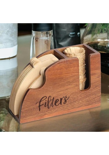 Suntek Ahşap Kahve Filtre Tutucu Modern Stand Kutusu Tezgah Kahverengi