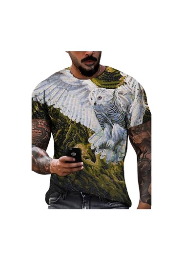 Sarı Yeni Yaz Erkek Moda T-shirt Kişilik Uçan Kartallar Baskılı Erkek T-shirt Üst Sarı