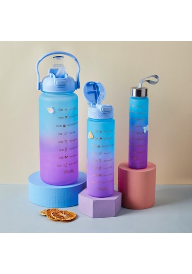 Porsima 11918 Motivasyonel 3 Lü Su Matarası Tritan Suluk Mavi