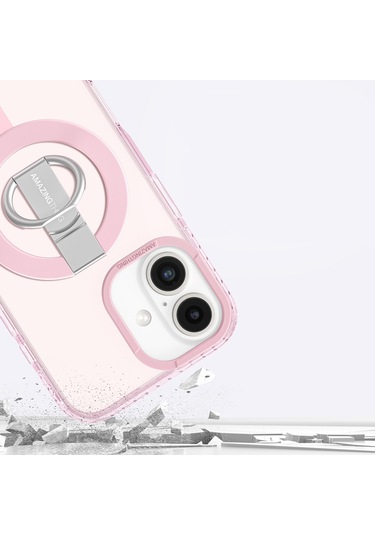 İphone 16 Plus Uyumlu Kılıf Magsafe Şarj Özellikli Yüzük Standlı Amazingthing Titan Pro Serisi Kapak Pembe