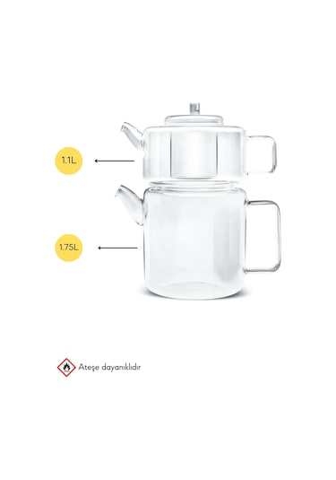 Tobby Borosilikat Şeffaf Cam Çaydanlık 1.1l+1.75l