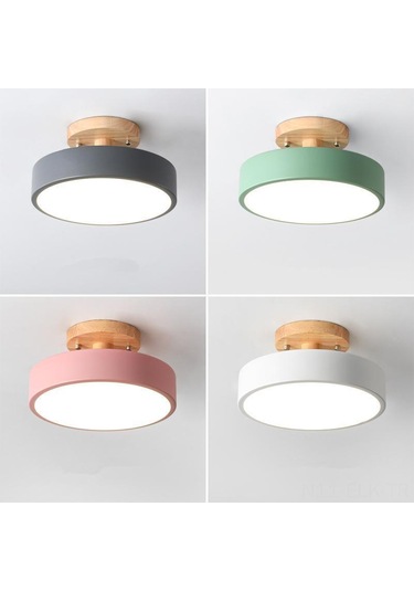 Xindoker Gri Ahşap Tavan Lambası - 18 Cm, Üç Renk Işık, Koridor/şemsiye/ Balkon, Modern Minimalist Tasarım Gri