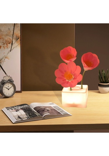 Homyl Otomatik Blooming Çiçek Gece Işık Yatak Odası Ekran Pembe Çok Renkli