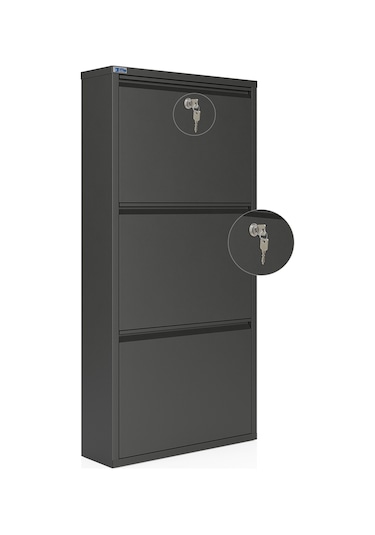 Ceha Kilitli 3'lü Metal Ayakkabılık - Füme K.AYK-3 /AB7979/KL