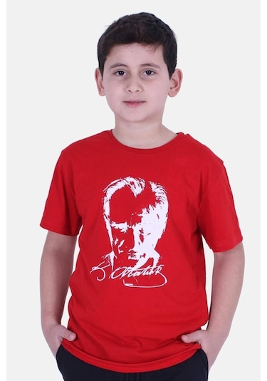 Fyk Kids 2'li Atatürk-imza Farklı Desenli Erkek-kız Çocuk T-shirt Kırmız - Beyaz