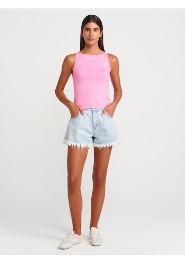 Dilvin 21048 Halter Yaka Top-pembe Pembe
