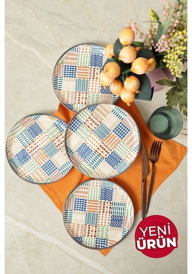 Keramika Etnik Hitit Pasta Tabağı 20 Cm 4 Adet 22552 Çok Renkli