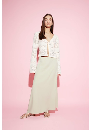 DeFacto A Kesim Yüksek Bel Keten Karışımlı Maxi Etek E9805AX25SMGN1181 Yeşil